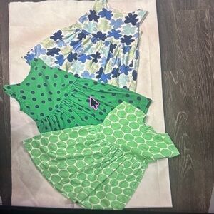 Primary Colorful Print Dresses Green/Blue Playful PlaygroundCool Cottagecore 4-5
